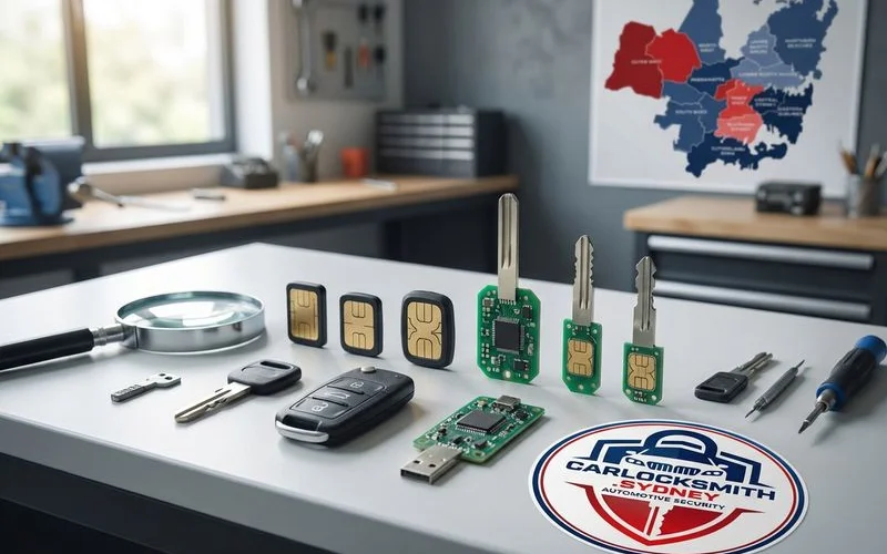 Various transponder chip types removed from car keys showing different sizes and formats