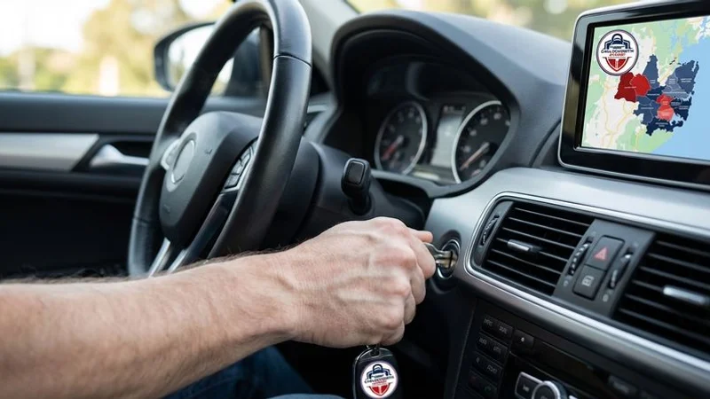 A driver struggling to turn a stiff car key in the ignition showing early signs of ignition cylinder wear
