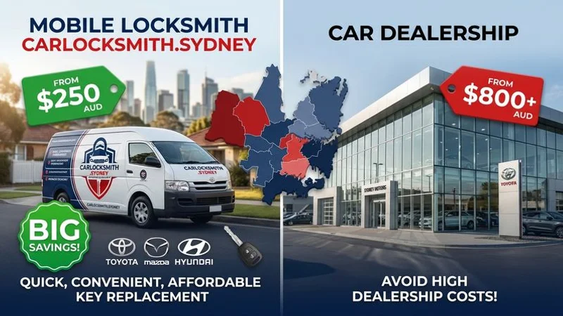 Savings comparison table showing locksmith versus dealership car key replacement costs for popular Sydney vehicles